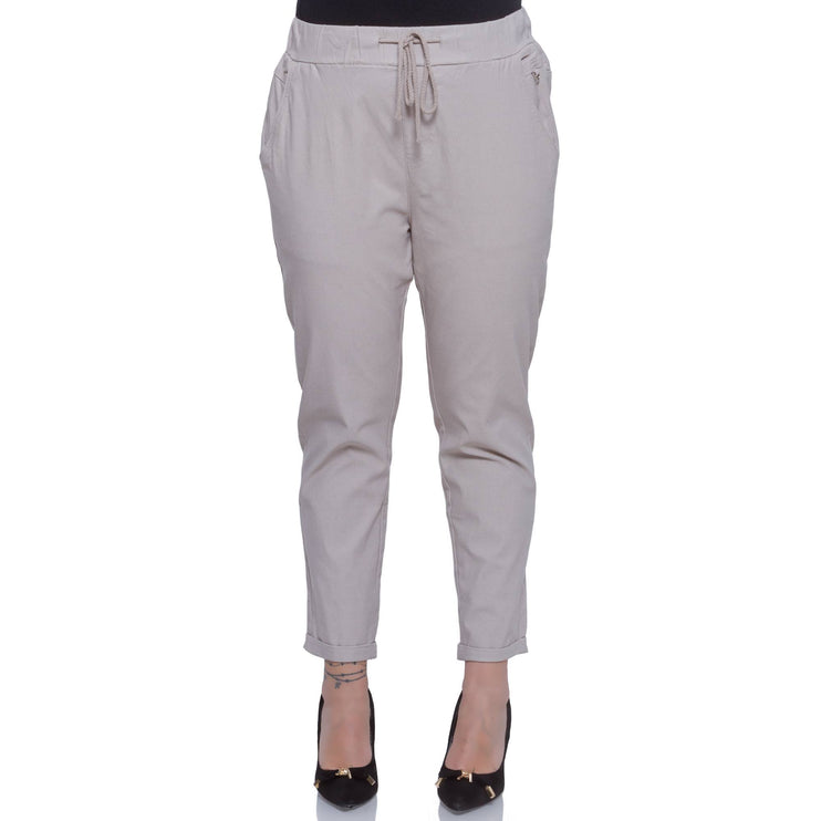 Бежови дамски панталони - висока талия - макси размери - всесезонни - комфорт и стил - Maxi Market