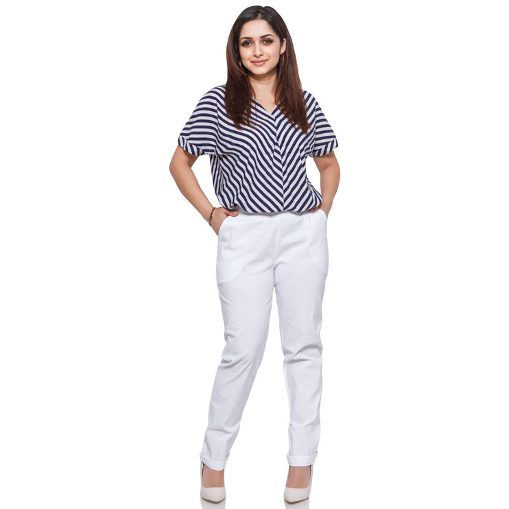 Бял Официален Панталон - Еластичен и Еластичен - Макси размери от 3XL до 6XL - Пролет - Лято - Maxi Market