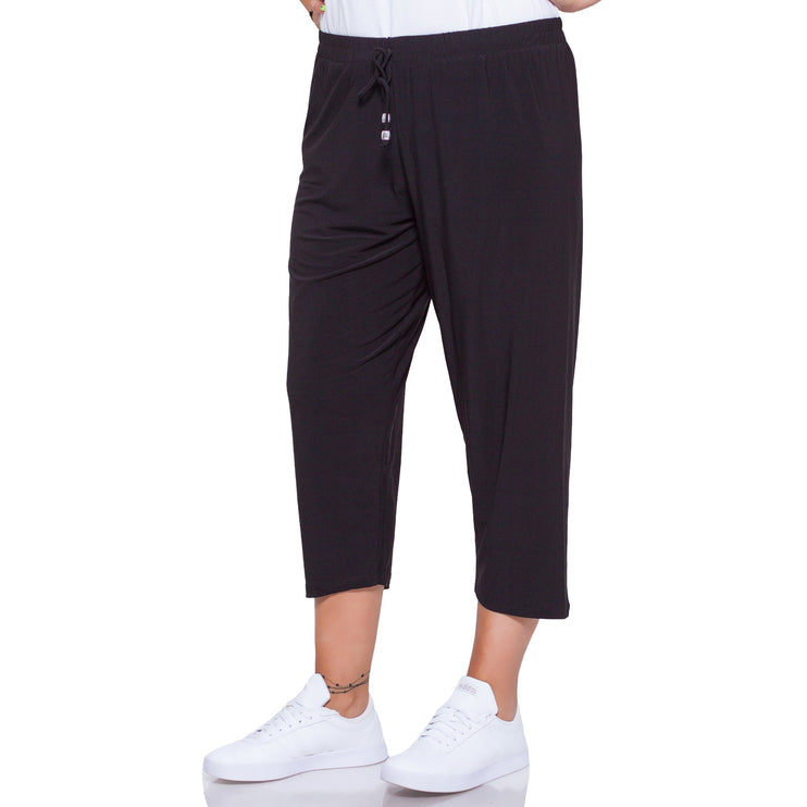 Черни панталони в макси размери - дамски - еластични и удобни - пролет - лято - Maxi Market
