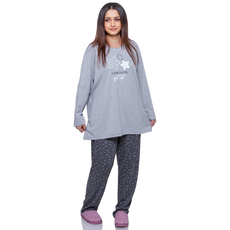 Дамска пижама в макси размери - сив цвят - 100% памук - за есен - зима - комфорт и стил - произведено в България - Maxi Market