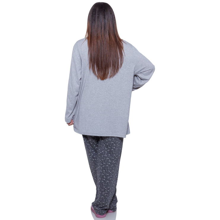 Дамска пижама в макси размери - сив цвят - 100% памук - за есен - зима - комфорт и стил - произведено в България - Maxi Market