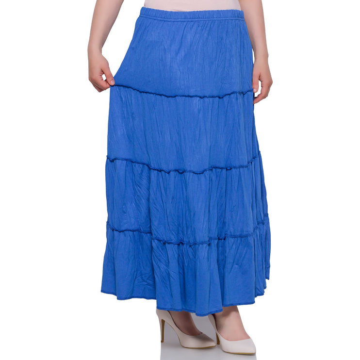 Дамска синя пола в макси размери - еластична - едноцветна - пролет/лято - комфорт и стил - до глезена - Maxi Market