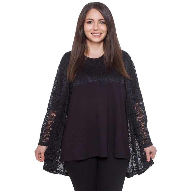 Дамски комплект блуза и сако с дантела - Флорален десен - В макси размери - Идеален за официални събития - Произведено в България - Maxi Market