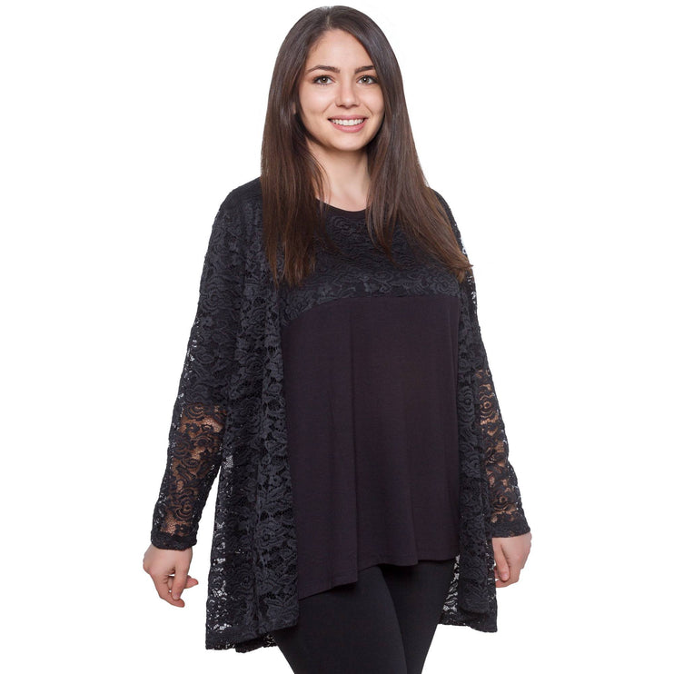 Дамски комплект блуза и сако с дантела - Флорален десен - В макси размери - Идеален за официални събития - Произведено в България - Maxi Market