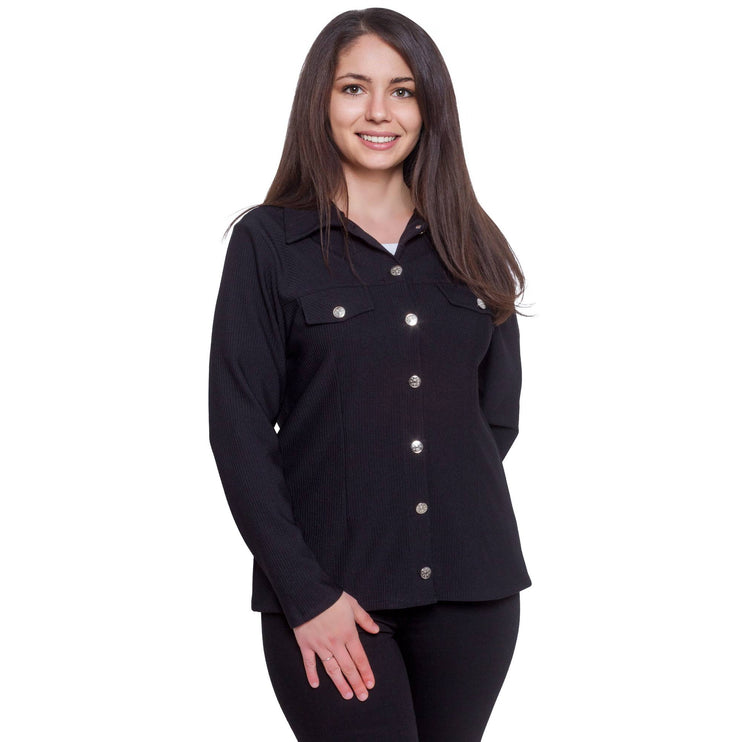 Дамски комплект за официални събития - блуза и сако - черен - 100% полиестер - в макси размери - Maxi Market