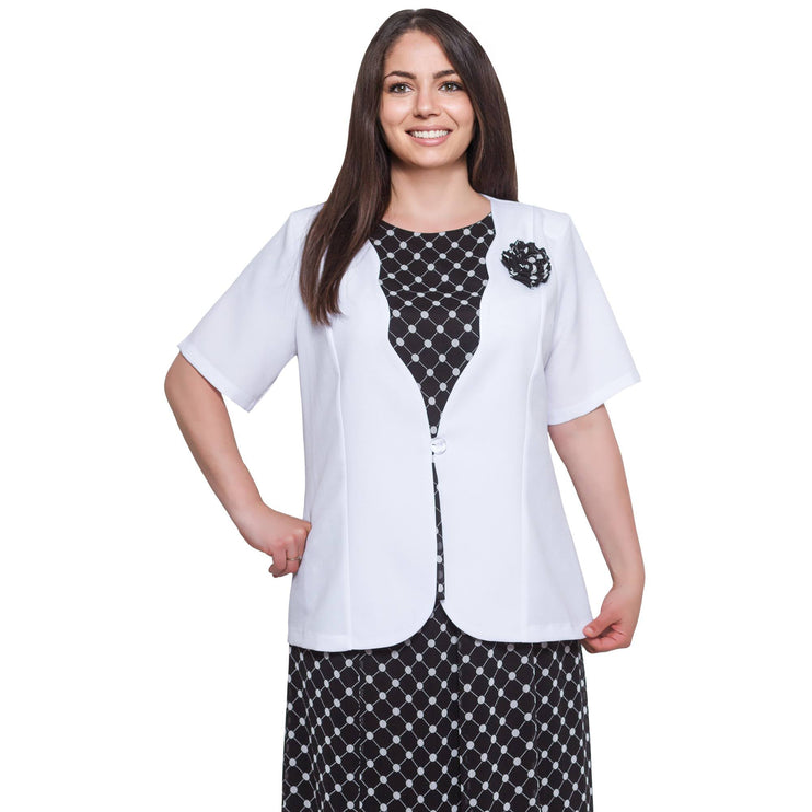 Дамски официален сет в макси размери - блуза, сако и пола - черен с точки - пролет - лято - вискоза и еластан - Maxi Market