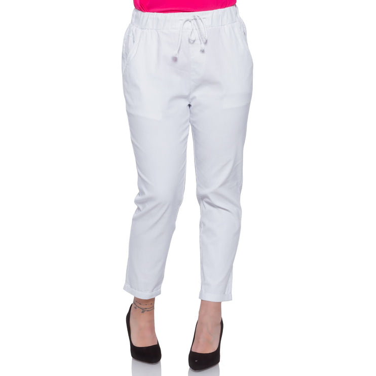 Дамски Официални Бели Панталони в Макси Размери - Еластична Талия - Комфортни Материали - Произведено в България - Maxi Market