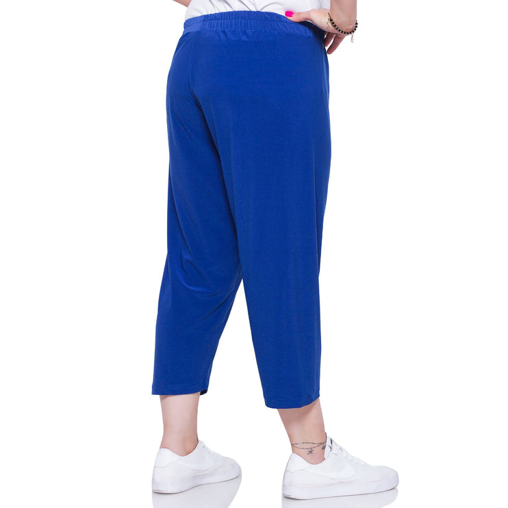 Дамски панталони в макси размери - син цвят - еластична вискоза - идеални за пролет и лято - Maxi Market