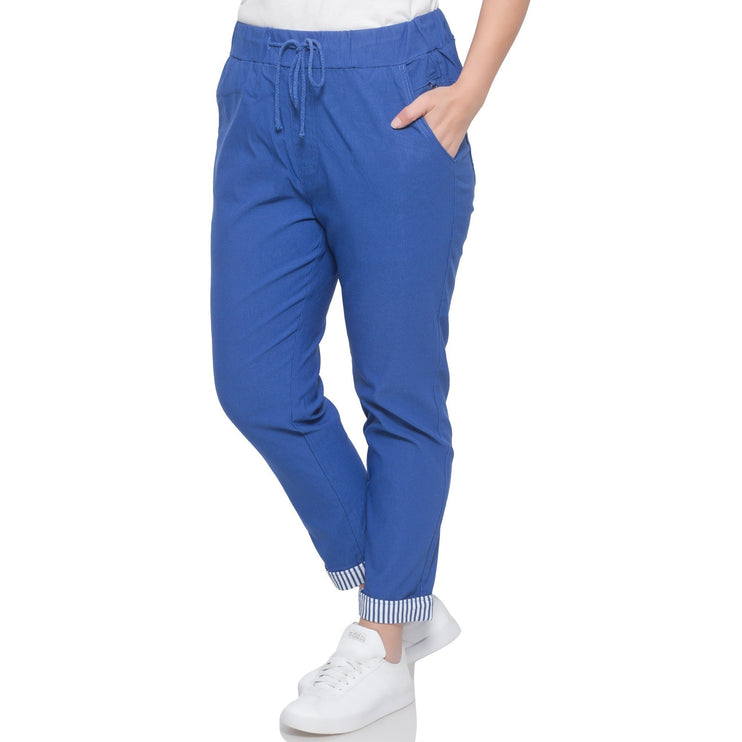 Дамски панталони в макси размери - сини - еластични и удобни за официални събития - пролет и лято - произведено в България - Maxi Market