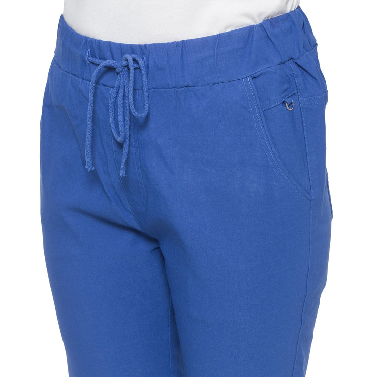 Дамски панталони в макси размери - сини - еластични и удобни за официални събития - пролет и лято - произведено в България - Maxi Market