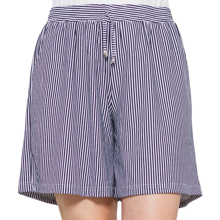 Дамски панталони в макси размери - сини с ивички - релаксирана кройка - вискоза и еластан - над коляното - Maxi Market