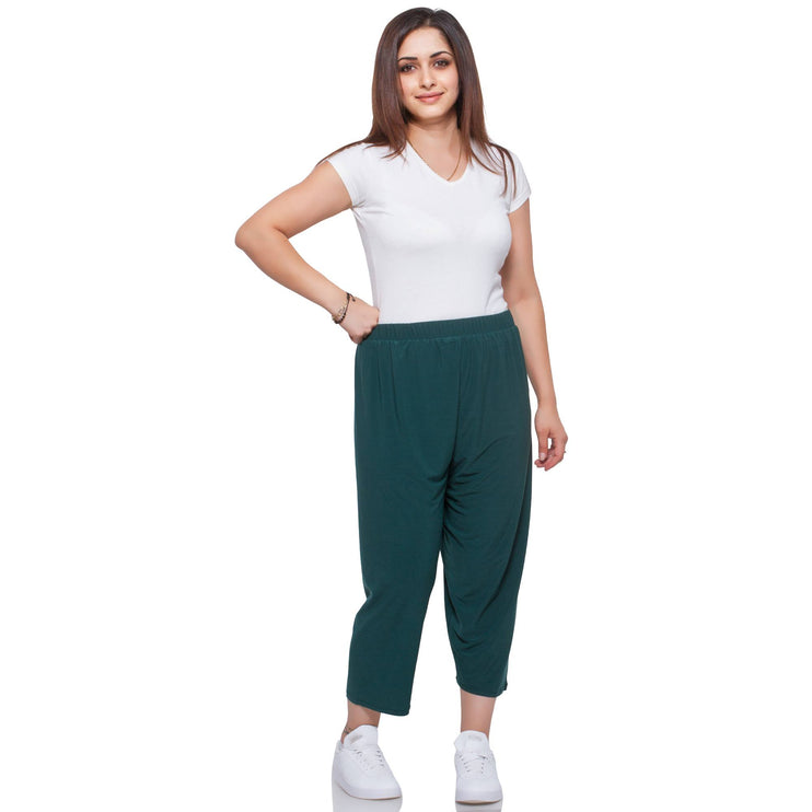 Дамски панталони в макси размери - тъмно зелени - еластична талия - пролет - лято - удобни и стилни - Maxi Market