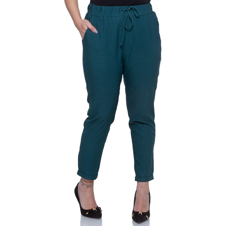 Дамски панталони в зелено - висока талия - макси размери - еластичност - официални събития - Maxi Market