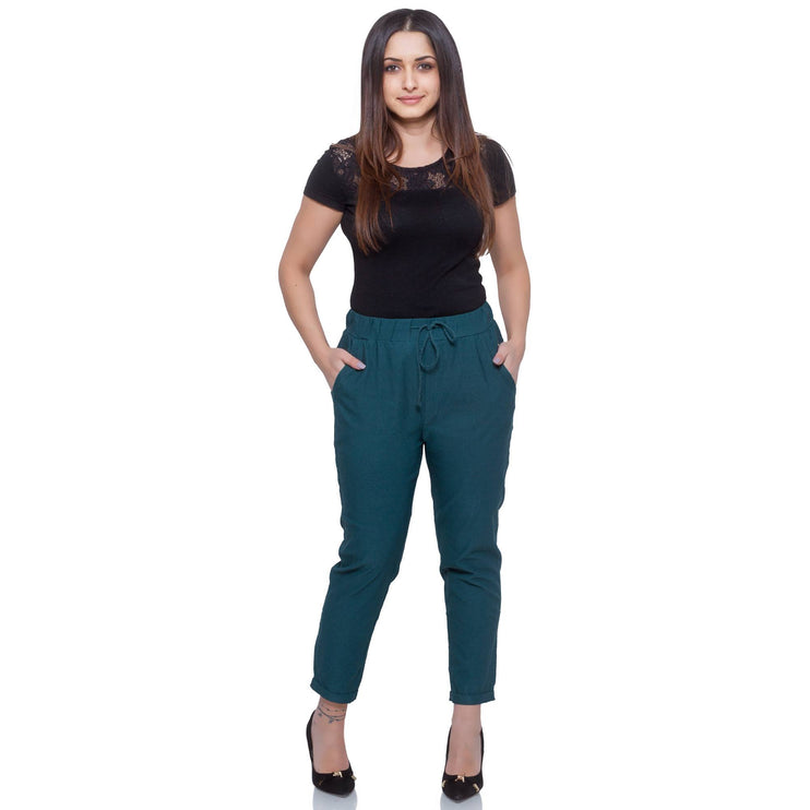 Дамски панталони в зелено - висока талия - макси размери - еластичност - официални събития - Maxi Market
