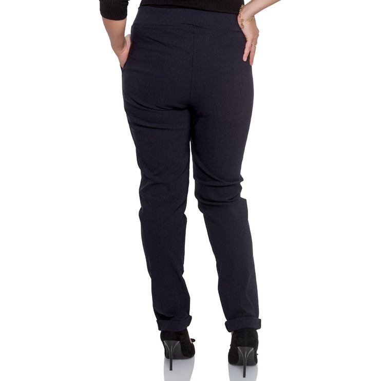 Дамски тъмносини панталони за официални събития - Висока талия - Еластичност - Макси размери - Произведено в България - Есен - Зима - Maxi Market
