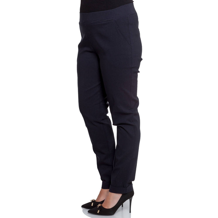 Дамски тъмносини панталони за официални събития - Висока талия - Еластичност - Макси размери - Произведено в България - Есен - Зима - Maxi Market