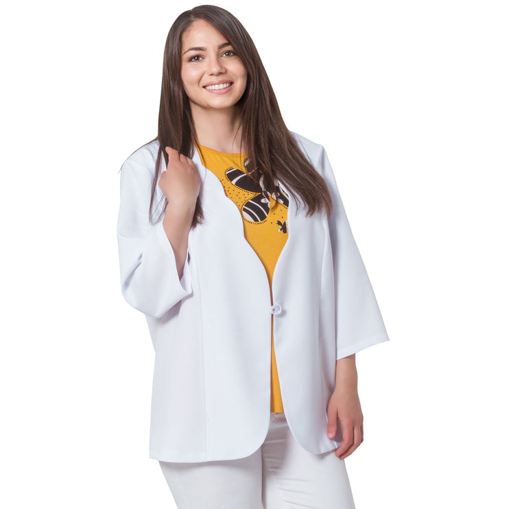 Дамско официално сако 7 - 8 ръкав в бял цвят - Официални събития - Mакси размери - Пролет - Лято - С копчета - Комфорт и стил - Maxi Market