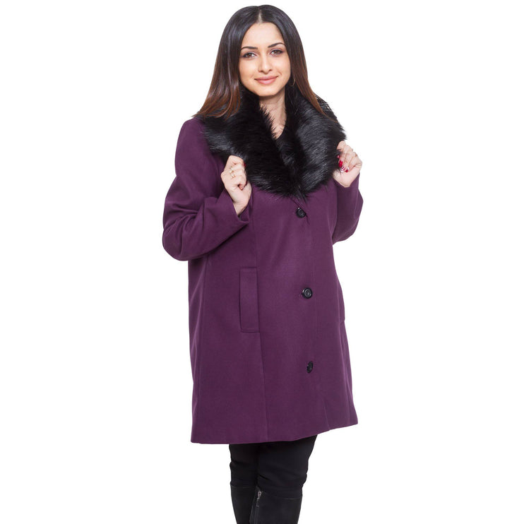 Дамско палто в лилаво - Кашмир и Еластан - Официално - Макси размери - Есен - Зима - Maxi Market