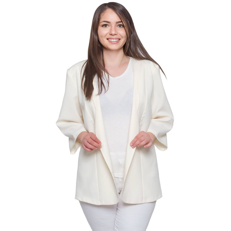 Дамско сако в макси размери - екрю цвят - еластично - официално - пролет - лято - произведено в България - Maxi Market