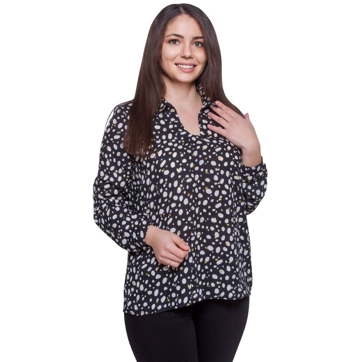 Елегантна блуза в макси размери - сатен с полка точки - официална дреха - всесезонна - Maxi Market