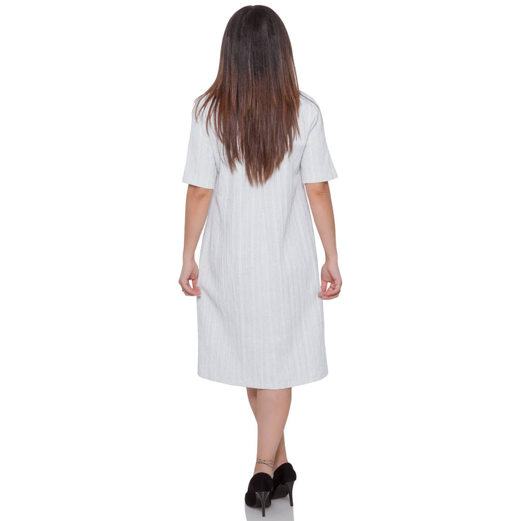 Елегантна дамска рокля от лен - Официална - Бял цвят - До коляното - Произведено в България - Макси размери - Maxi Market