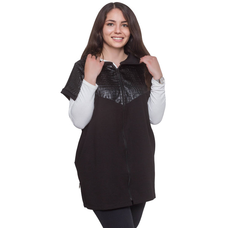 Елегантна дамска жилетка в макси размери - черна - есен - зима - с цип и джобове - еластична и удобна - Maxi Market
