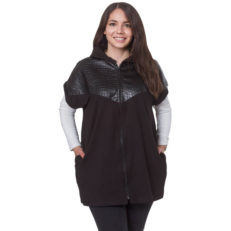 Елегантна дамска жилетка в макси размери - черна - есен - зима - с цип и джобове - еластична и удобна - Maxi Market