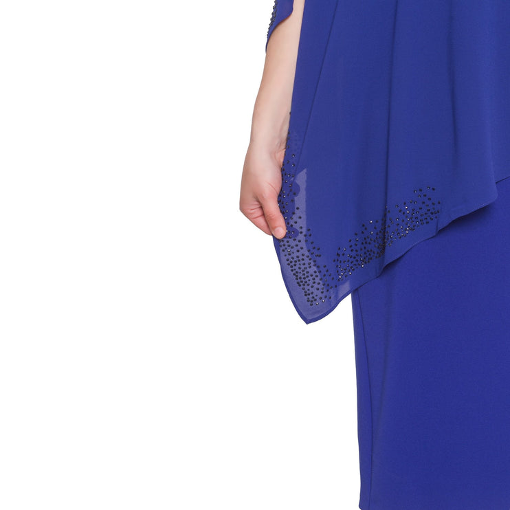 Елегантна тъмносиня дамска рокля от шифон - макси размери - пролет - лято - високо качество - произведено в България - Maxi Market