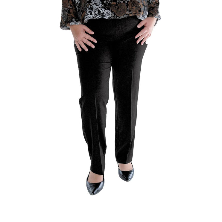 Елегантни дамски панталони в макси размери - черни - вискоза и еластан - официални - права кройка - висока талия - за всички сезони - Maxi Market