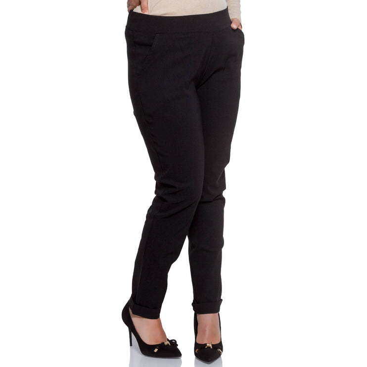Елегантни дамски панталони в макси размери - черни - висока талия - до глезена - комфортни с еластан - официални - Maxi Market