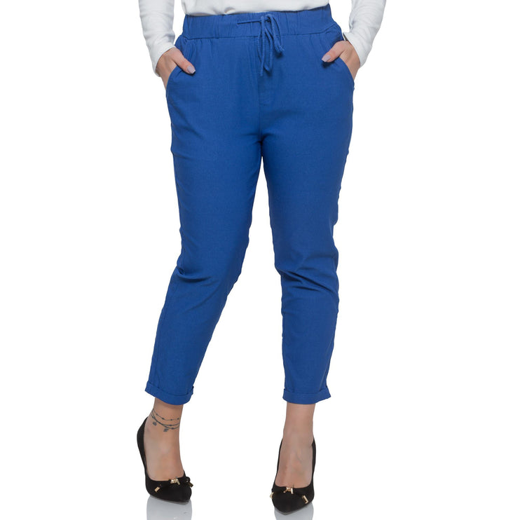 Елегантни дамски панталони в макси размери - тъмносини - висока талия - удобни за всеки сезон - с джобове - Maxi Market