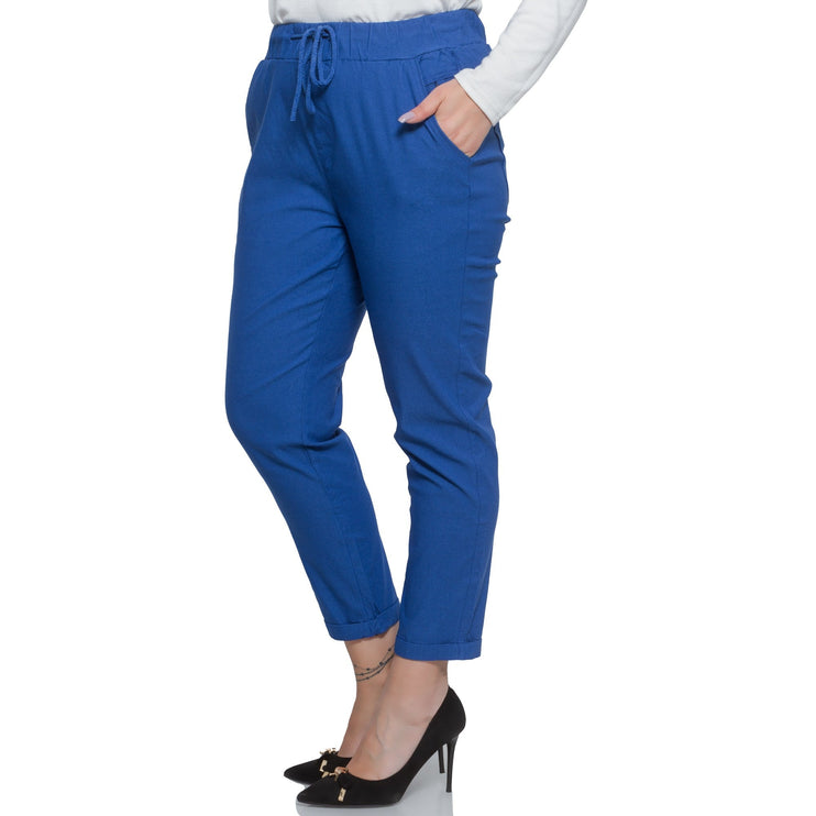 Елегантни дамски панталони в макси размери - тъмносини - висока талия - удобни за всеки сезон - с джобове - Maxi Market