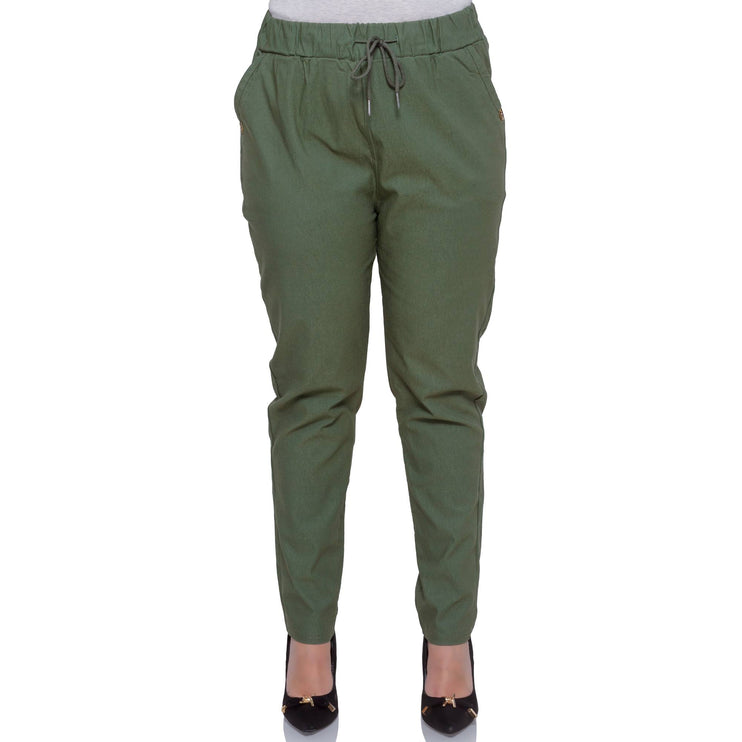 Елегантни дамски панталони в зелено - висока талия и анкел дължина - комфорт и стил за всеки сезон - в макси размери - Maxi Market