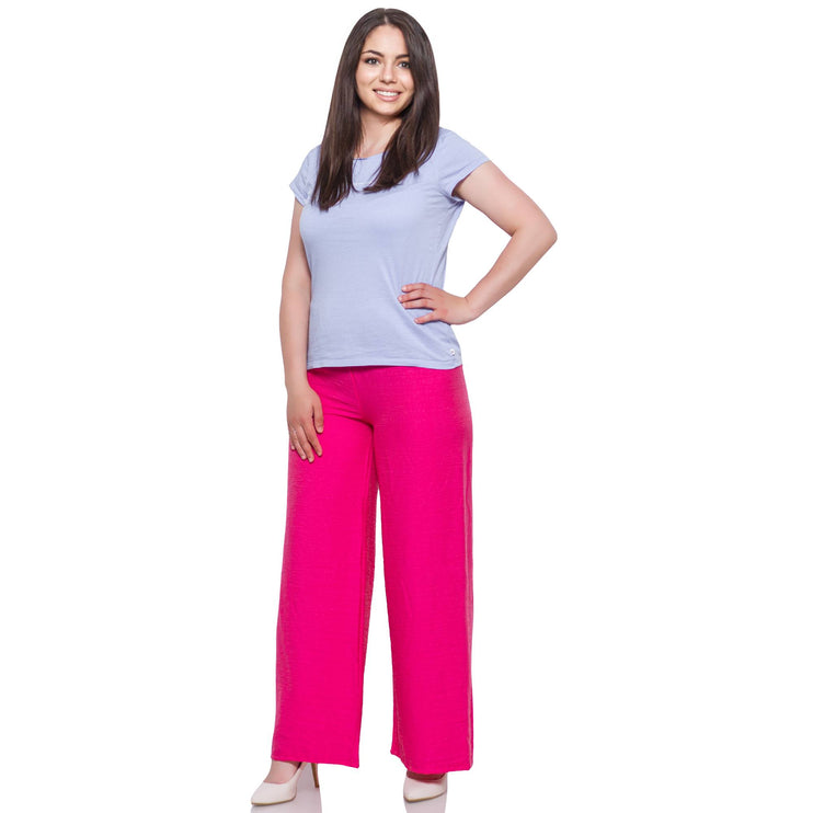 Елегантни розови панталони в макси размери - 100% памук - официални - дамска мода - пролет - лято - Maxi Market