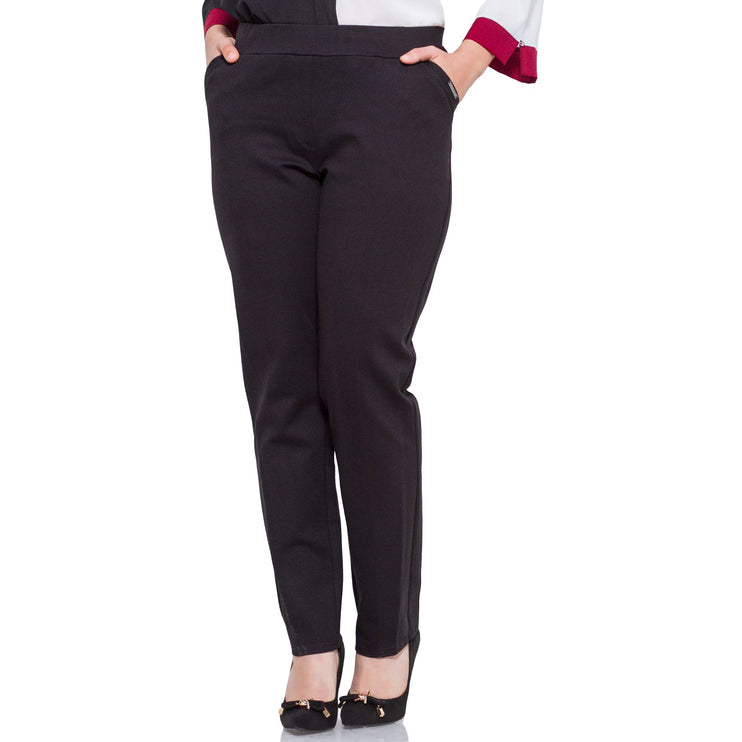 Елегантни тъмни панталони с висока талия - Дамски - Макси размери - Пролет - лято - Българско производство - Maxi Market