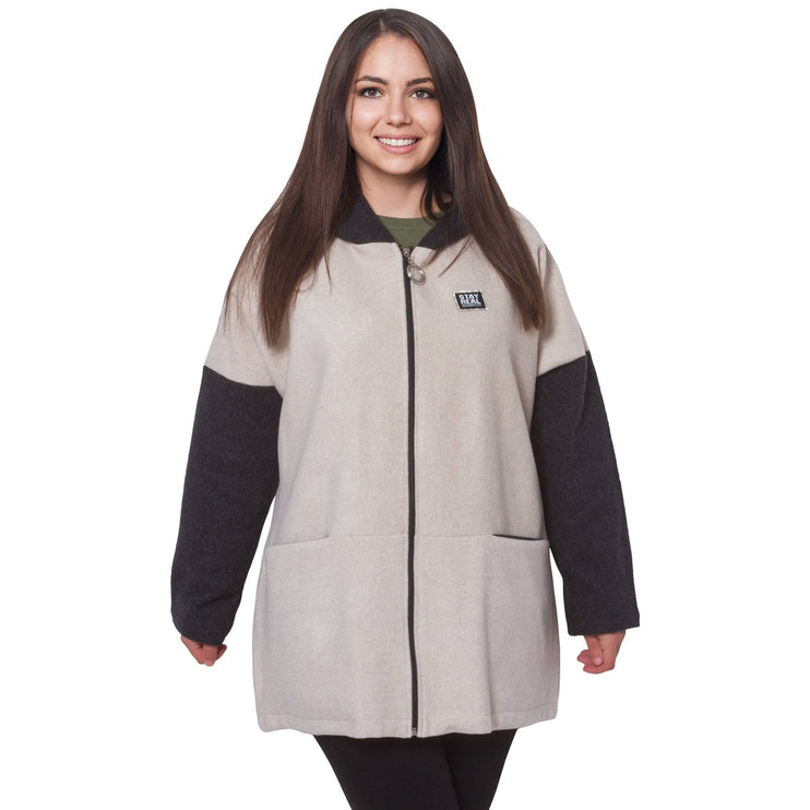 Елегантно дамско палто в макси размери - бежов цвят - 70% вълна 30% полиамид - идеално за официални събития - Есен - Зима - Maxi Market