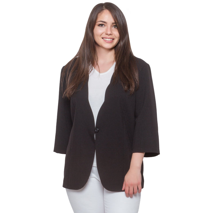 Елегантно дамско сако в макси размери - черен цвят - с копчета - пролет - лято - 95% вискоза 5% еластан - Maxi Market