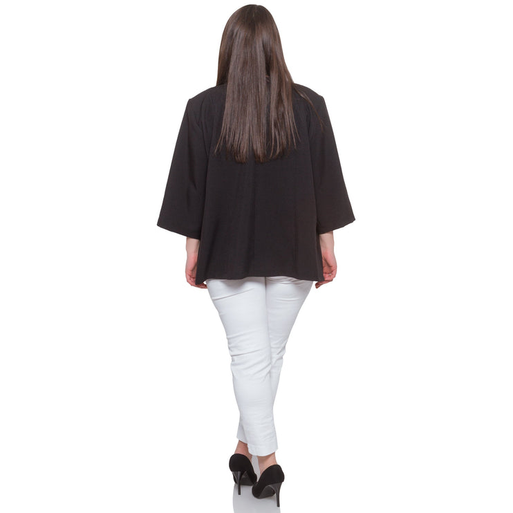 Елегантно дамско сако в макси размери - черен цвят - с копчета - пролет - лято - 95% вискоза 5% еластан - Maxi Market
