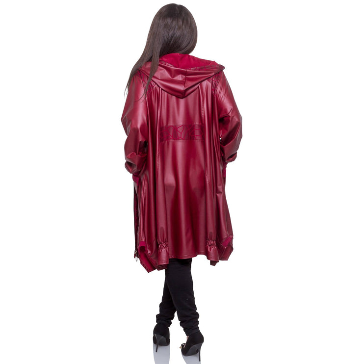 Елегантно дамско яке в макси размери - бордо - официално - есен - зима - затваряне с цип - с джобове - Maxi Market