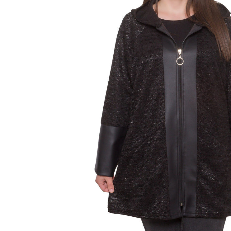 Елегантно дамско яке в макси размери - черно - идеално за есен - зима - с джобове - произведено в България - Maxi Market