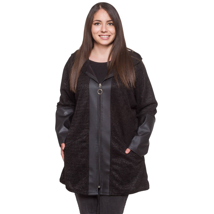 Елегантно дамско яке в макси размери - черно - идеално за есен - зима - с джобове - произведено в България - Maxi Market