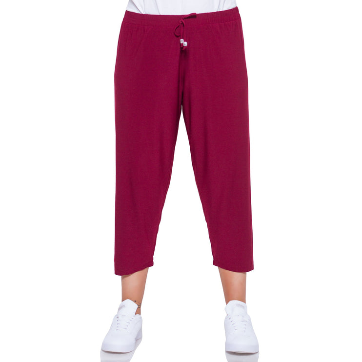 Ежедневни панталони в макси размери - червени - еластични - за пролет - лято - висококачествена вискоза и еластан - Maxi Market