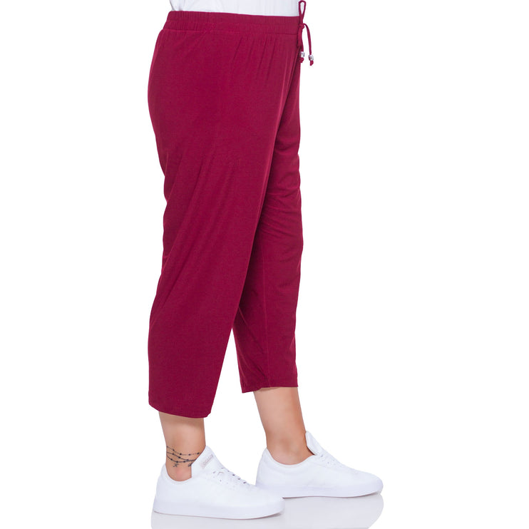 Ежедневни панталони в макси размери - червени - еластични - за пролет - лято - висококачествена вискоза и еластан - Maxi Market