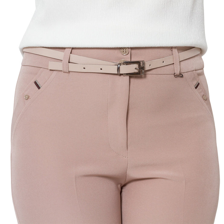 Официален бежов панталон - С цип и коланче - Макси размери - Висока талия - Еластични - Пролет - Лято - Maxi Market