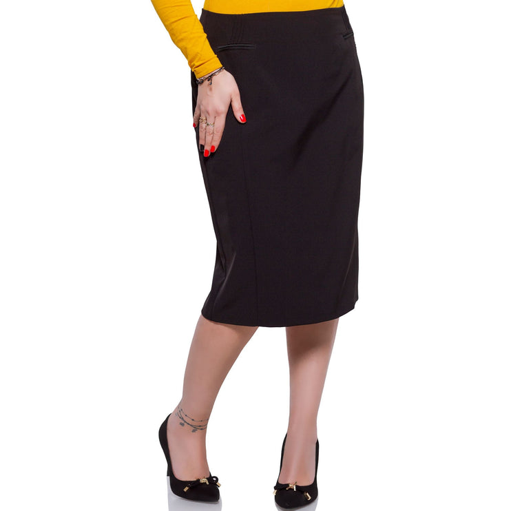 Официална дамска пола в макси размери - вискоза с еластан - с джобове - удобна за офис и събития - Maxi Market