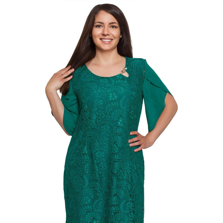 Официална рокля - Масленозелен цвят и дантела - Размери XL - 5XL - Пролет - Лято - Maxi Market