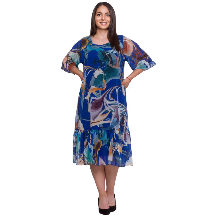 Преливаща дамска рокля - Еластична подплата - 2XL - 3XL - Пролет - Лято - Maxi Market