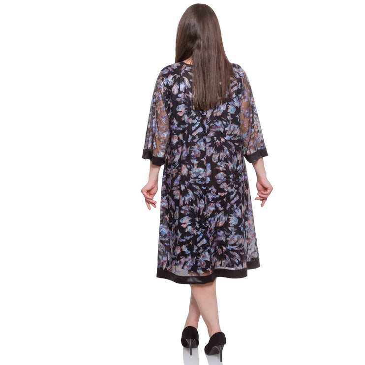 Цветна дамска рокля под коляното - Официална - Големи размери - Еластична фина мрежеста материя - Пролет - Лято - Maxi Market