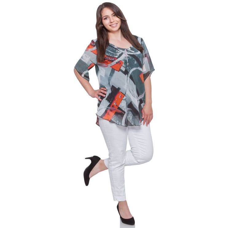 Цветна туника с абстрактен десен в макси размери - Официално облекло - Пролет - Лято - Дамска мода - Maxi Market