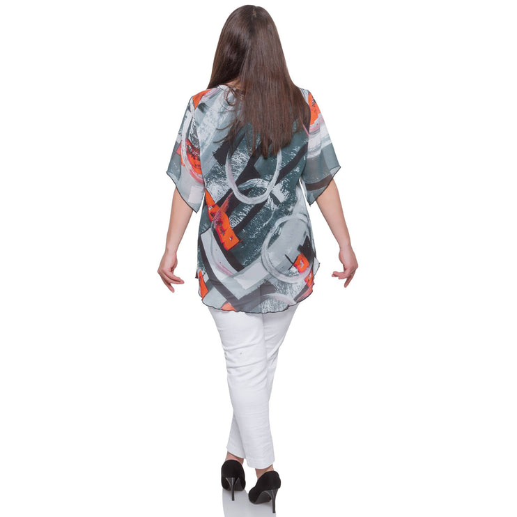 Цветна туника с абстрактен десен в макси размери - Официално облекло - Пролет - Лято - Дамска мода - Maxi Market
